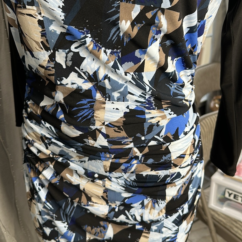 Laundry By Desing Women’s Dress Sz 8 Sheart Dress Black/blue/brown print . - Picture 4 of 9